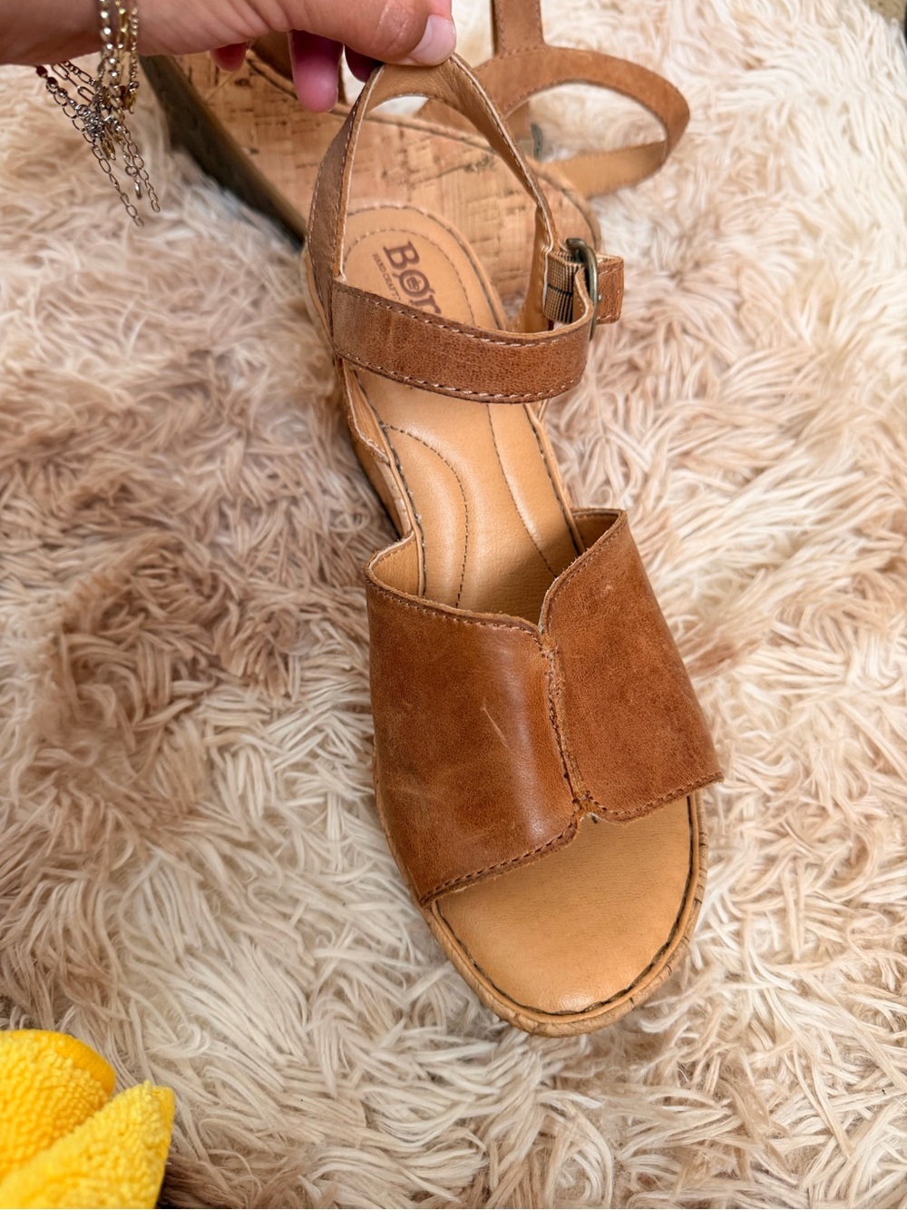 Born Brown Leather Cork Wedge Sandals | Comfort Platform Heels - Picture 2 of 4